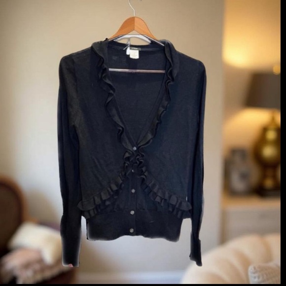 J. Crew Black wool with Ruffles from and back cardigan Size medium - Picture 11 of 11